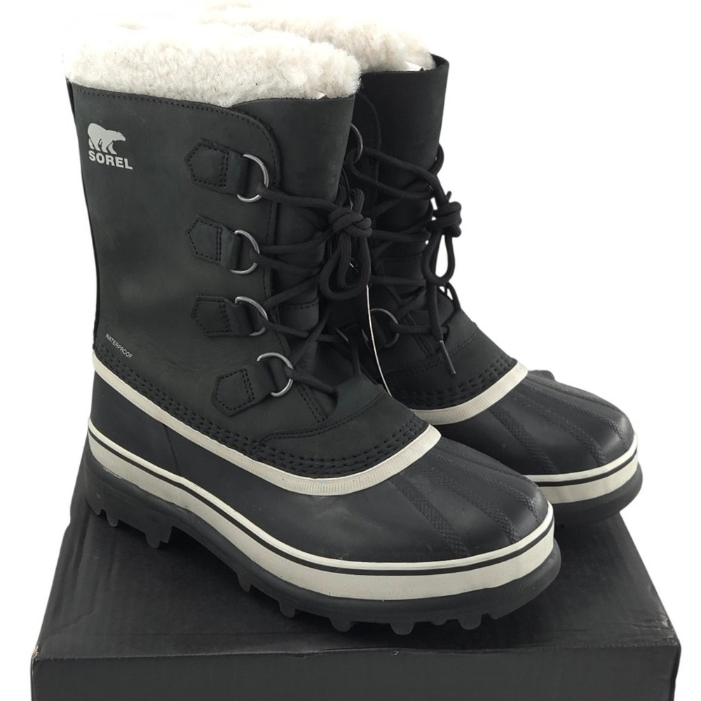 Sorel Caribou WP Boots Men 10 Black Stone Waterproof Insulated Leather Snow NEW